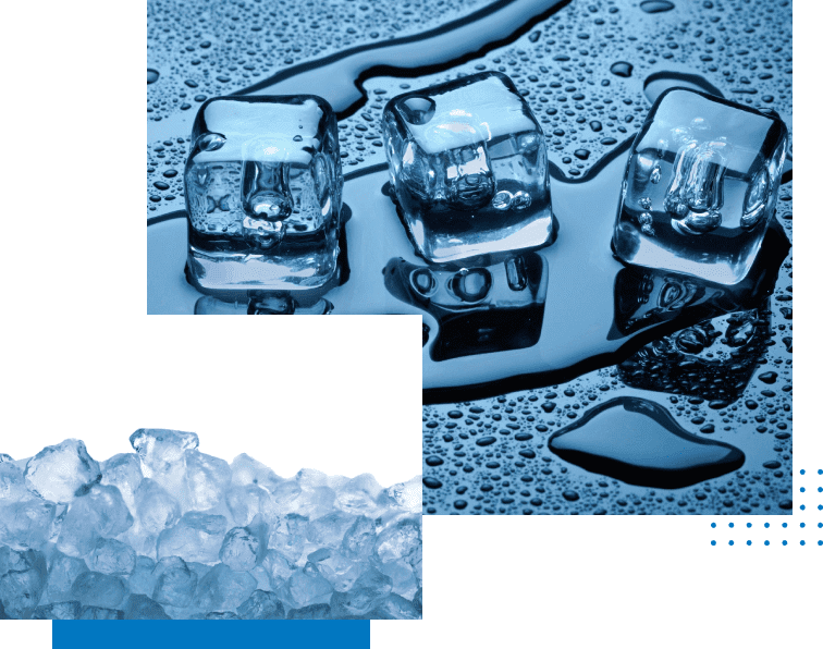 A close up of ice cubes and water